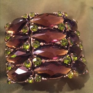 Vintage Green Brown Rhinestone Cuff Bracelet